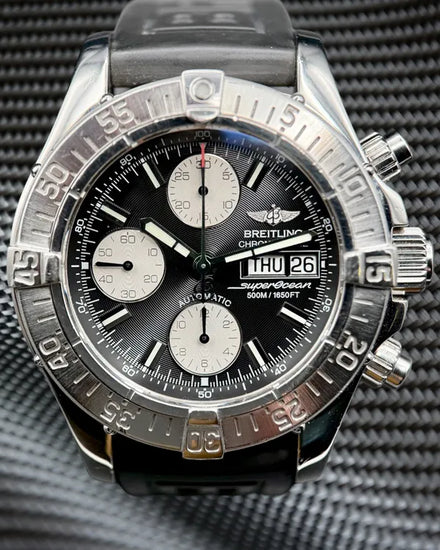 No Reserve - 2012 Breitling Superocean Chronograph II 42MM Black Dial Rubber Strap (A13340)