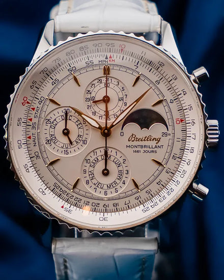 Breitling Montbrillant 1461 Jours Moonphase 42MM Silver Dial Aftermarket Leather Strap (A19030)