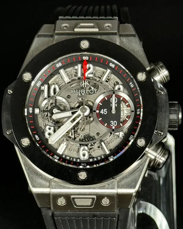 2020 Hublot Big Bang Unico Chronograph 45MM Skeleton Dial Rubber Strap (411.NM.1170.RX)