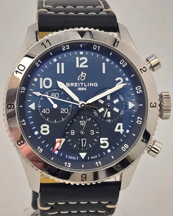 Breitling Super Avi B04 Chronograph GMT "Tribute to Vought F4U Corsair" 46MM Blue Dial Leather Strap (AB04451A1C1X1)