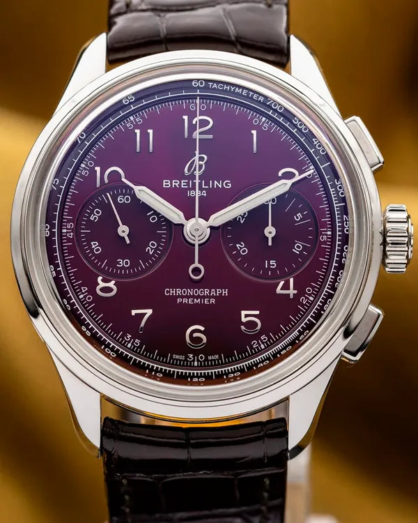 Premier B09 Chronograph 40MM Purple Dial Leather Strap (AB0930)