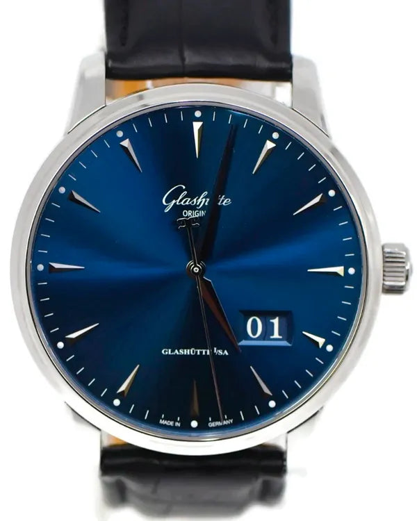 2025 Glashütte Original Senator Excellence Panorama Date 42MM Blue Dial Leather Strap (1-36-03-04-02-30)