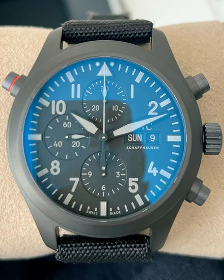 2022 IWC Schaffhausen Pilot Double Chronograph "Top Gun" 44MM Black Dial Textile Strap (IW371815)