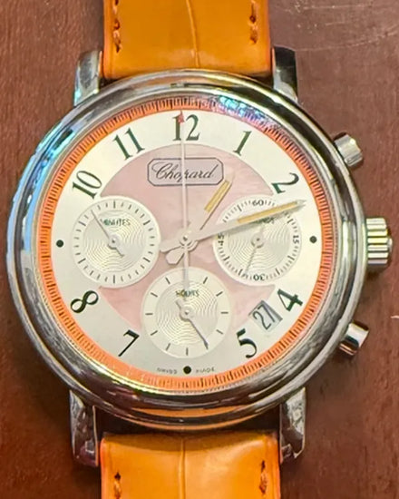 Chopard Mille Miglia Chronograph "Elton John AIDS Foundation" L.E. 38MM Mother of Pearl Dial Leather Strap (16/8331 14)