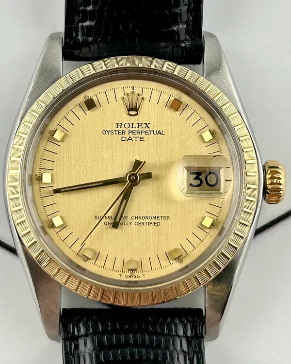 Rolex Oyster Perpetual Date 34MM Champagne Dial Aftermarket Leather Strap (1505)