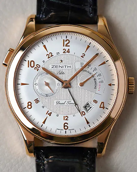 Zenith Elite Grande Class Dual Time 44MM Silver Dial Leather Strap (18.0520.683)