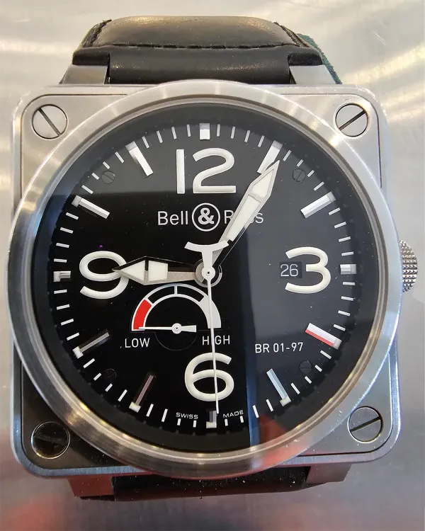 No Reserve - Bell & Ross BR 01 97 Power Reserve 46MM Black Dial Leather Strap (BR01-97-S)