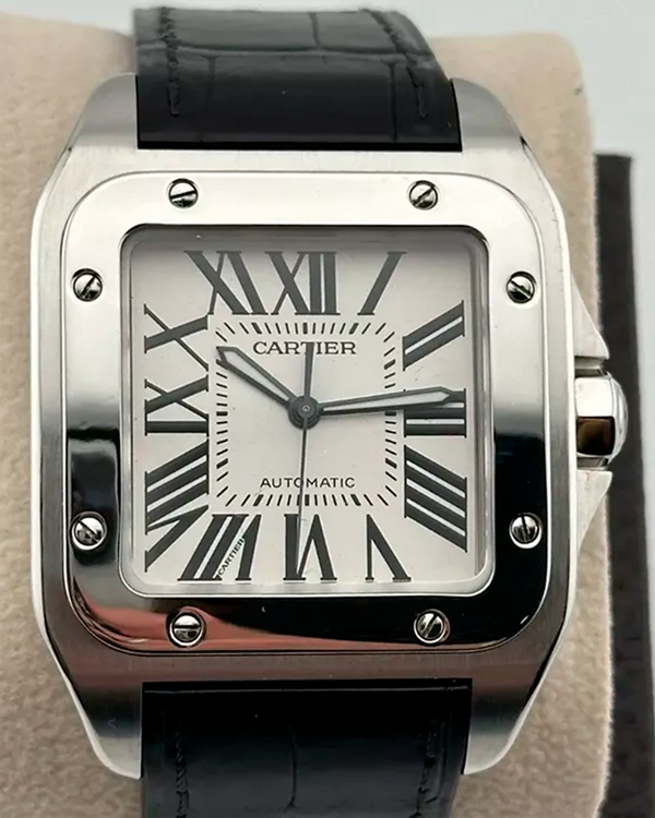 Cartier Santos 100 XL 38MM Silver Dial Leather Strap (2656)