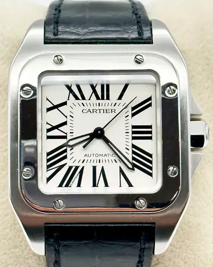 2007 Cartier Santos 100 33MM Silver Dial Leather Strap (2878)