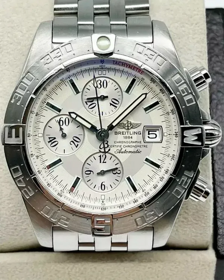Breitling Galactic Chronograph II 44MM Silver Dial Steel Bracelet (A1336410/G569)