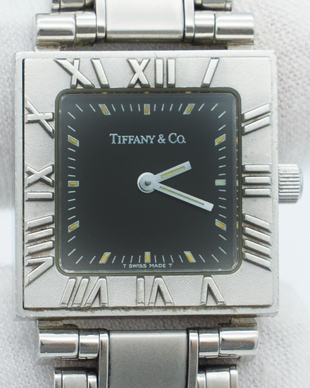 Tiffany & Co. Atlas Square 23MM Quartz Black Dial Steel Bracelet (820.1007)