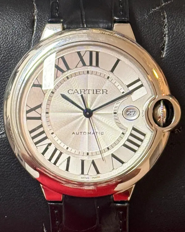 Cartier Ballon Bleu 42MM Silver Dial Leather Strap (W69016Z4)
