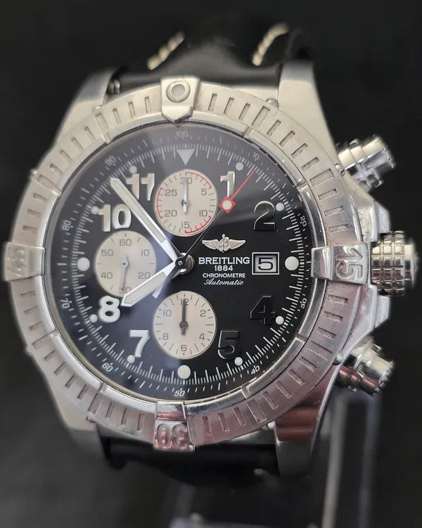Breitling Super Avenger 48MM Black Dial Leather Strap (A13370)