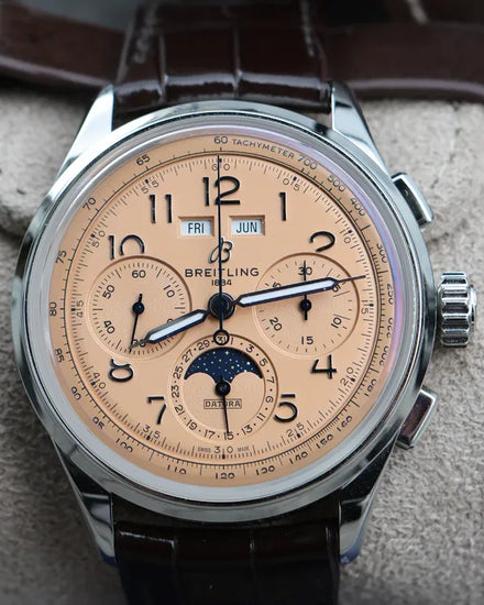 Breitling Premier B25 Datora 42MM Salmon Dial Leather Strap (AB2510201K1P1)