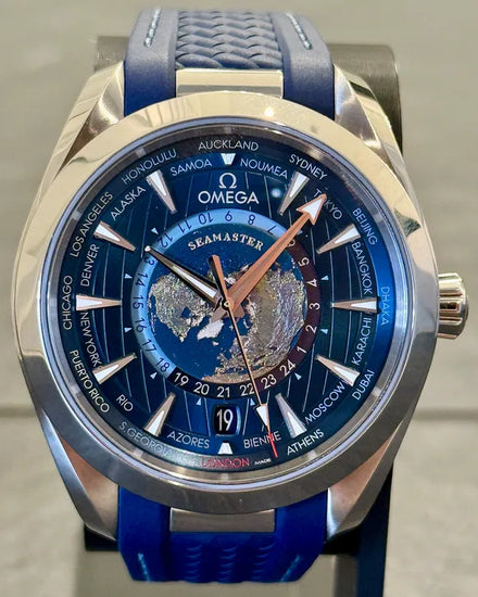 2024 Omega Seamaster Aqua Terra 150M Worldtimer 43MM Blue Dial Rubber Strap (220.12.43.22.03.001)