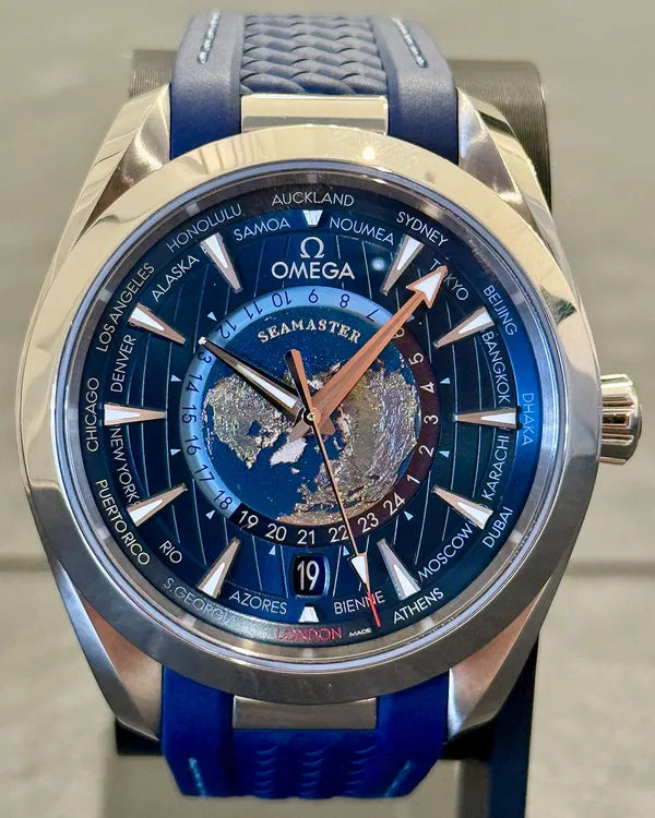 2024 Omega Seamaster Aqua Terra 150M Worldtimer 43MM Blue Dial Rubber Strap (220.12.43.22.03.001)