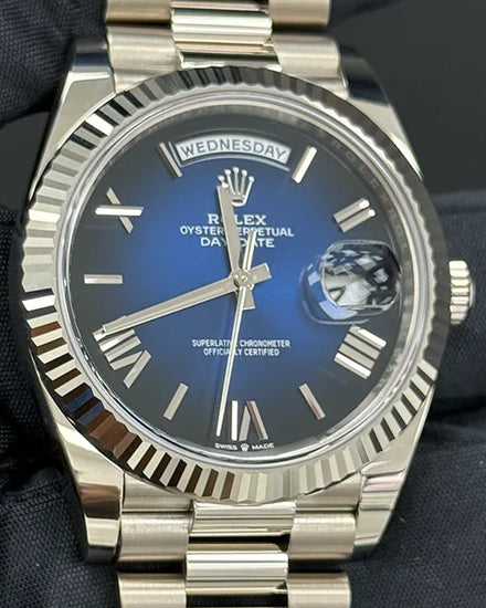 2025 Rolex Day-Date 40MM Blue "Ombré" Dial White Gold President Bracelet (228239)