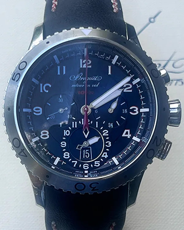 2013 Breguet Type XXII Flyback Transatlantique 10hz GMT 44MM Black Dial Leather Strap (3880ST/H2/3XV)