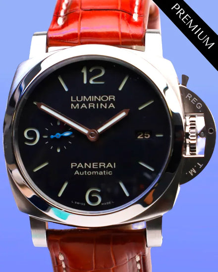 No Reserve - 2021 Panerai Luminor Marina 1950 3 Days 44MM Black Dial Aftermarket Leather Strap (PAM01312)