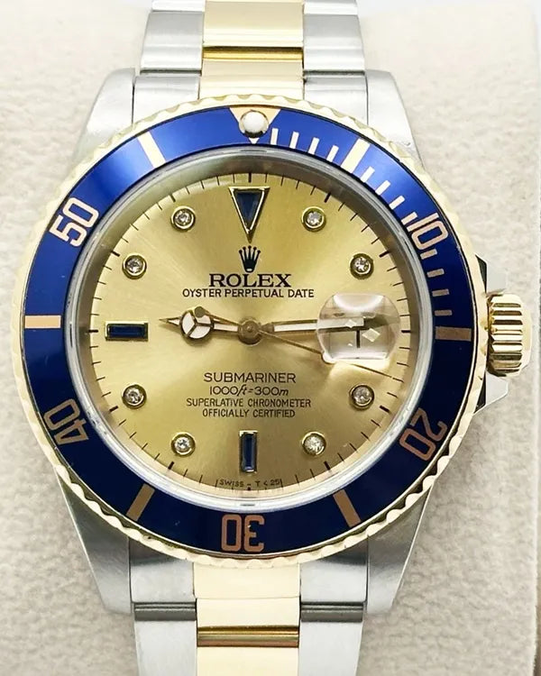 1993 (S Serial) Rolex Submariner Date "Bluesy" 40MM Champagne "Serti" Dial Two-Tone Bracelet (16613)