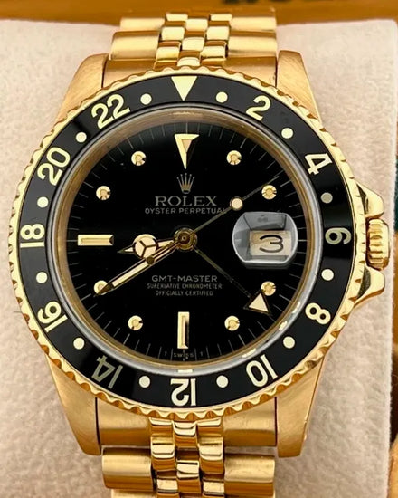 Rolex GMT-Master 40MM "Nipple" Black Dial Yellow Gold Super Jubilee Bracelet (16758)