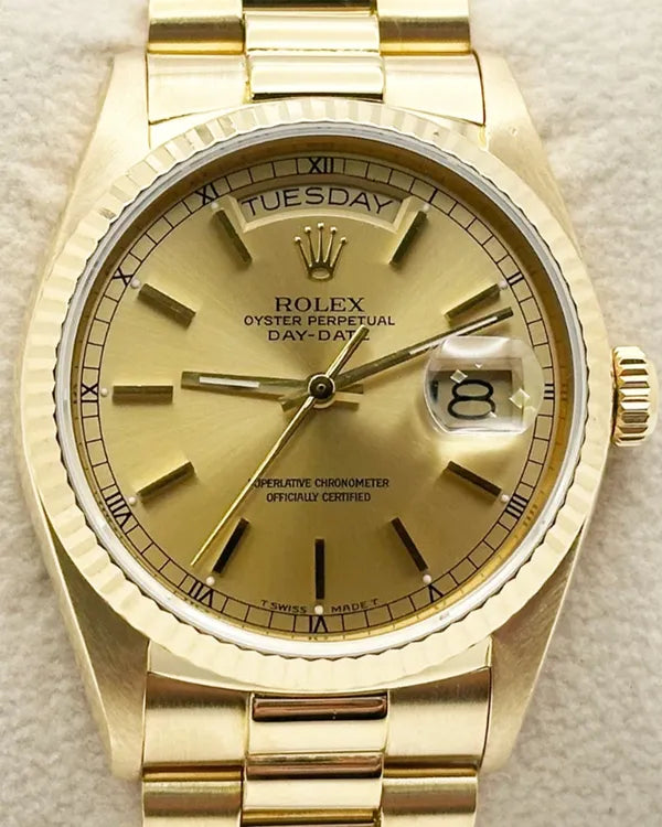 Rolex Day-Date 36MM Champagne Dial Yellow Gold President Bracelet (18038)