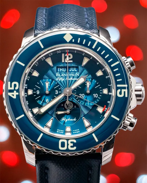 Blancpain Fifty Fathoms Full Quantum Flyback Chronograph 45MM Blue Dial Textile Strap (5066F-1140-52B)