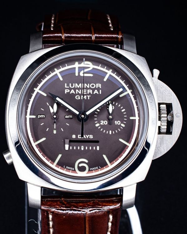 2008 Panerai Luminor 1950 8 Days Chrono Monopulsante GMT L.E. 44MM Brown Dial Leather Strap (PAM00311)