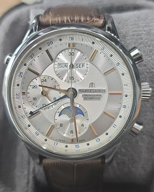 No Reserve - 2017 Maurice Lacroix Les Classiques 41MM Silver Dial Leather Strap (LC6078-SS001-131)