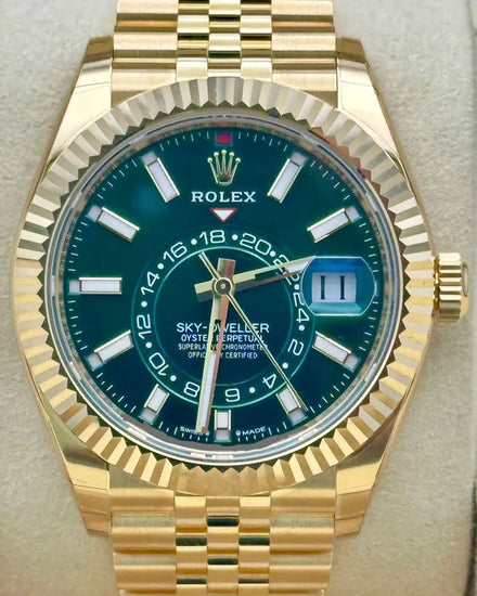 2025 Rolex Sky-Dweller 42MM Green Dial Yellow Gold Jubilee Bracelet (336938)