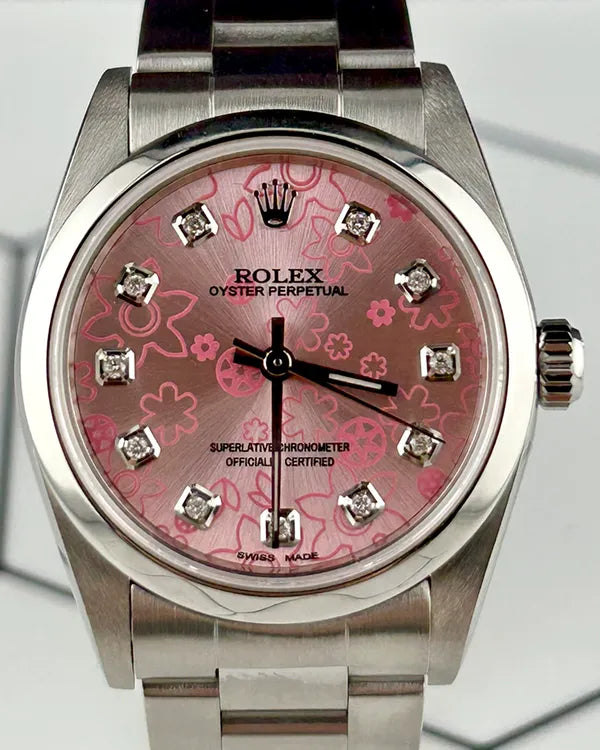 Rolex Oyster Perpetual 31MM Aftermarket Pink "Floral Motif" Dial Oyster Bracelet (77080)