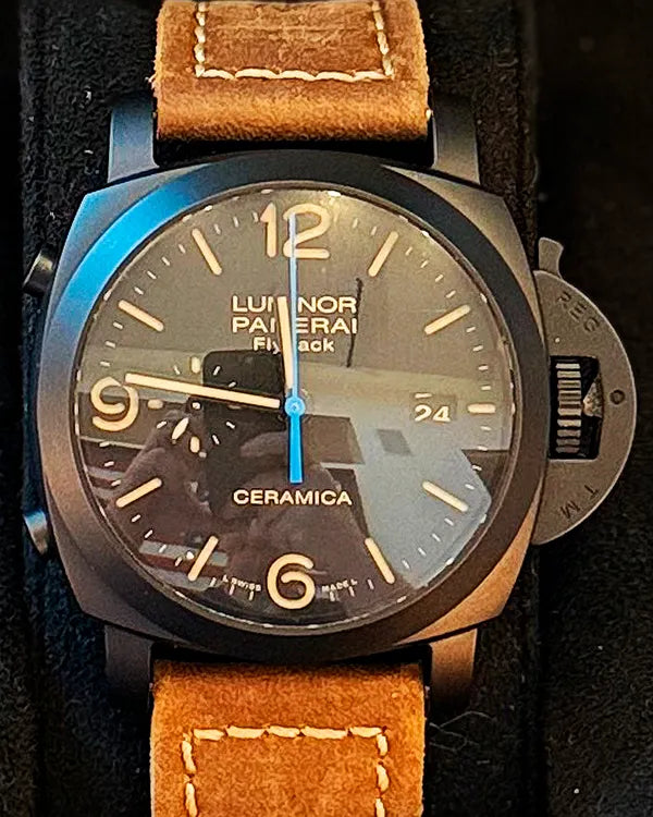 2017 Panerai Luminor 1950 3 Days Chrono Flyback 44MM Black Dial Leather Strap (PAM00580)
