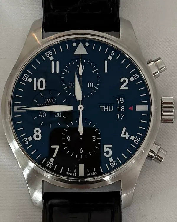 2013 IWC Schaffhausen Pilot Chronograph 43MM Black Dial Leather Strap (IW377701)