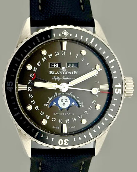 2023 Blancpain Fifty Fathoms Bathyscaphe Quantième Complet Phases de Lune 43MM Grey Dial Textile Strap (5054-1110-B52A)