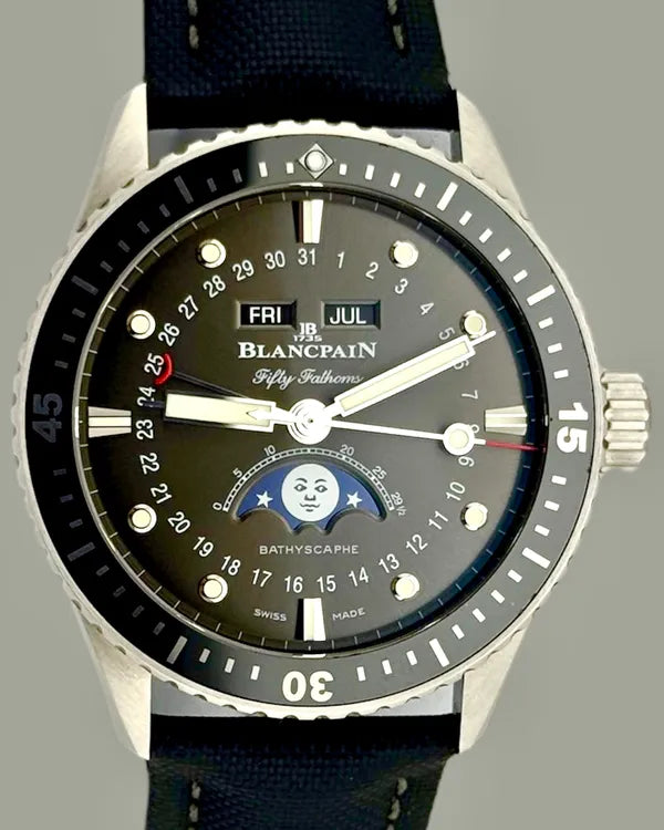 2023 Blancpain Fifty Fathoms Bathyscaphe Quantième Complet Phases de Lune 43MM Grey Dial Textile Strap (5054-1110-B52A)