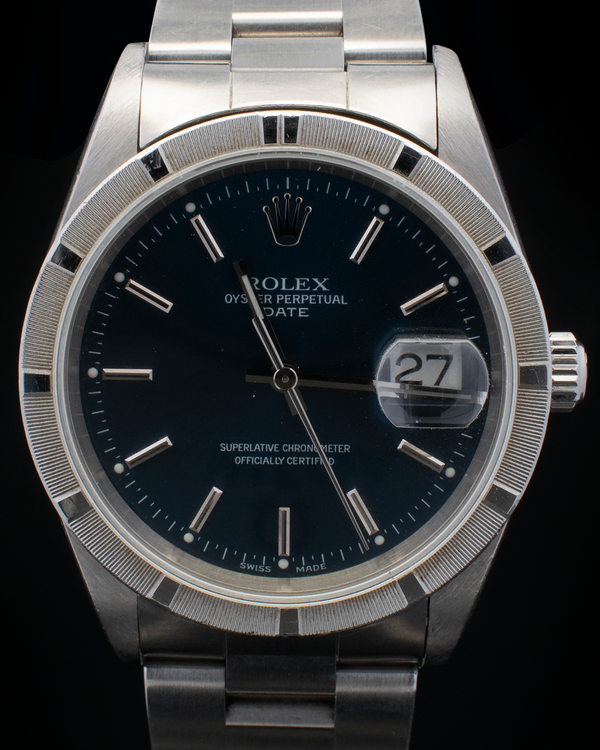 2002 Rare Rolex Oyster Perpetual Date 34MM Blue Dial Oyster Bracelet (15210)
