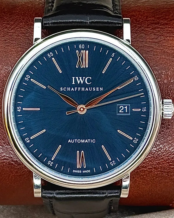 2021 IWC Schaffhausen Portofino 40MM Blue Dial Leather Strap (IW356523)