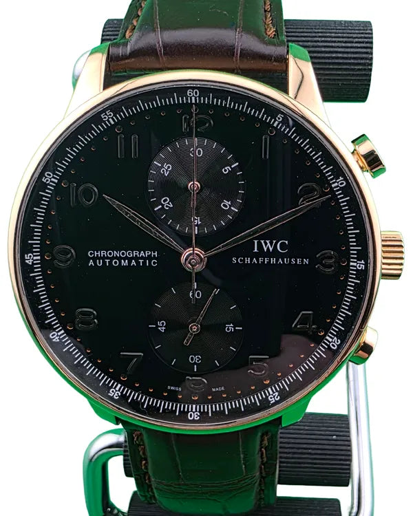 2004 IWC Schaffhausen Portugieser Chronograph 40.9MM Black Dial Leather Strap (IW371415)