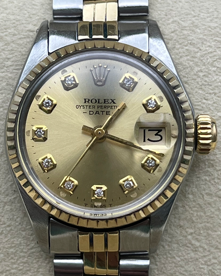 Rolex Oyster Perpetual Lady Date 26MM Aftermarket Champagne Dial Two-Tone Jubilee Bracelet (6517)