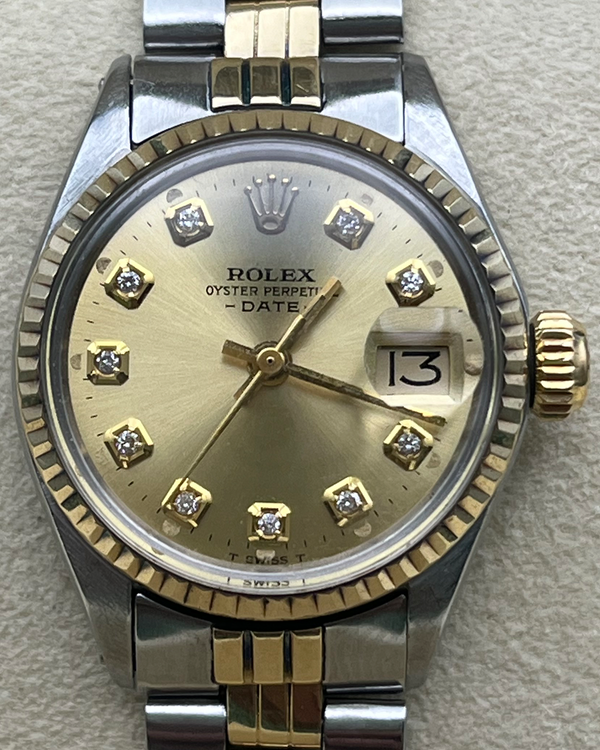 Rolex Oyster Perpetual Lady Date 26MM Aftermarket Champagne Dial Two-Tone Jubilee Bracelet (6517)