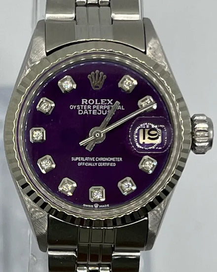 Rolex Oyster Perpetual Lady Date 26MM Aftermarket Purple Dial Jubilee Bracelet (6517)