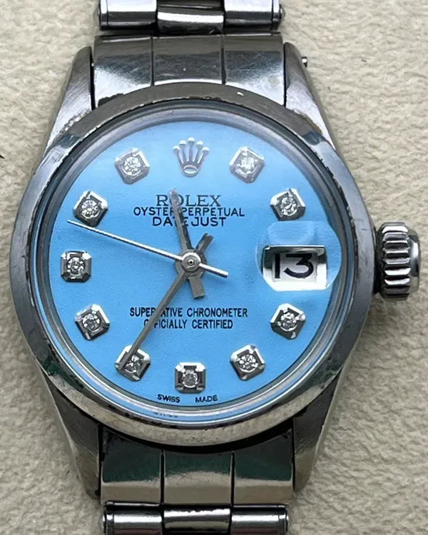 Rolex Oyster Perpetual Lady Date 26MM Aftermarket Tiffany Blue Dial Oyster Bracelet (6516)