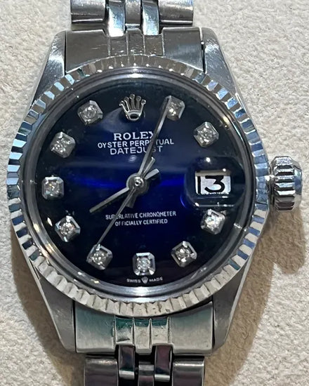 Rolex Oyster Perpetual Lady Date 26MM Aftermarket Blue Dial Jubilee Bracelet (6517)