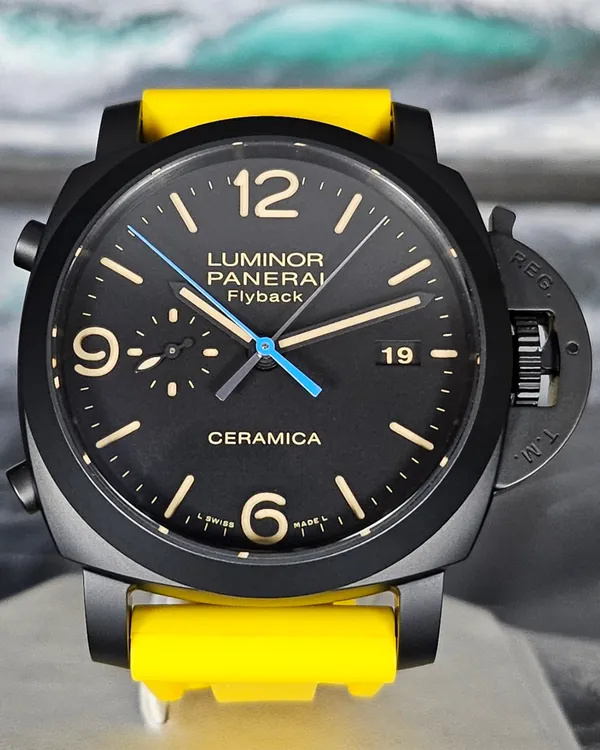2019 Panerai Luminor 1950 3 Days Chrono Flyback L.E. 44MM Black Dial Aftermarket Rubber Strap (PAM00580)