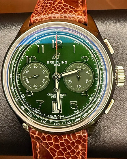 Breitling Premier B01 Chronograph 42MM Green Dial Aftermarket Leather Strap (AB0145)