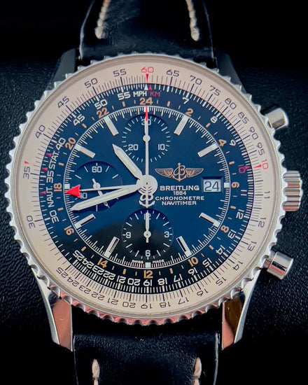 Breitling Navitimer GMT 46MM Black Dial Leather Strap (A24322)