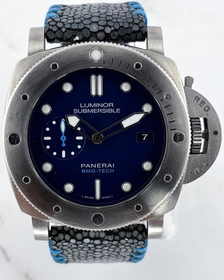 2019 Panerai Submersible 1950 3 Days BMG-Tech 47MM Blue Dial Aftermarket Leather Strap (PAM00692)