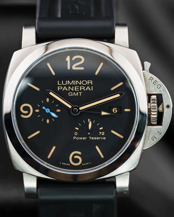 (SR) Panerai Luminor Marina 1950 3 Days GMT 44MM Black Dial Rubber Strap (PAM01321)