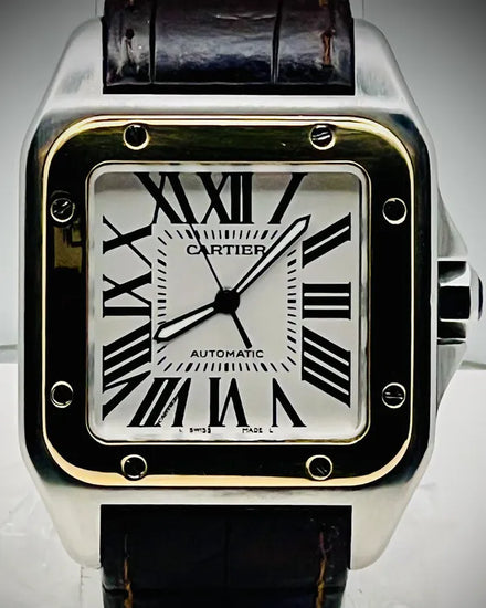 No Reserve - Cartier Santos 100 XL 38MM White Dial Leather Strap (W20072X7)