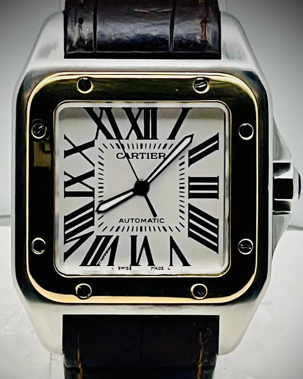 No Reserve - 2012 Cartier Santos 100 XL 38MM White Dial Leather Strap (W20072X7)
